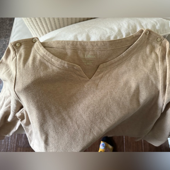 LL Bean 100% cotton 3/4 sleeve, short tunic. Creamy beige color. EUC. Size L - Picture 4 of 7